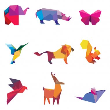 Renk origami hayvan vektör çizim