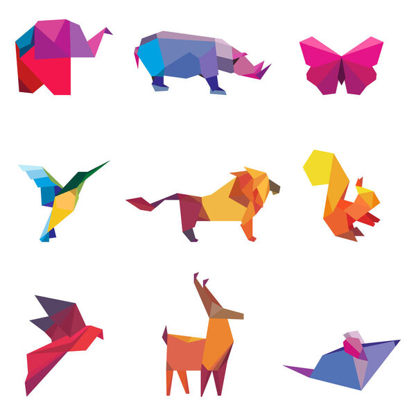 Vector illustration of color origami animals