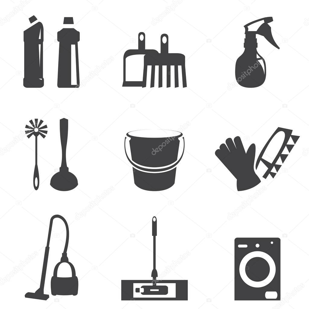 Vector illustration of cleaning icons line black set