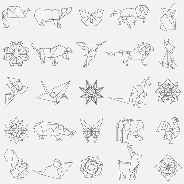 Grande conjunto vetorial de figuras de origami animal —  Vetores de Stock