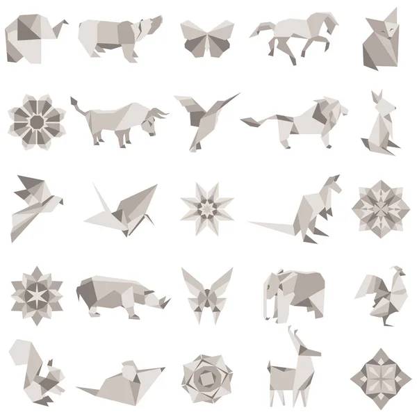 Grande conjunto vetorial de figuras de origami animal — Vetor de Stock