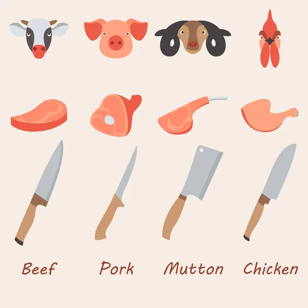 Vektorillustration av kött och slaktare knivar — Stock vektor