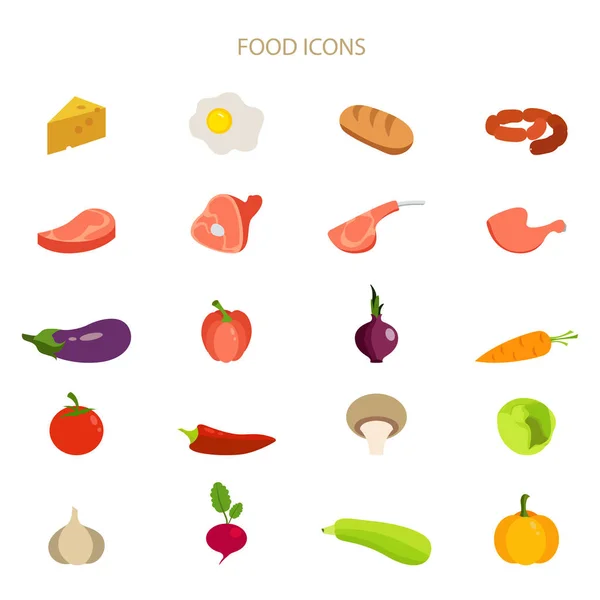 Ilustración vectorial de iconos de alimentos planos — Archivo Imágenes Vectoriales