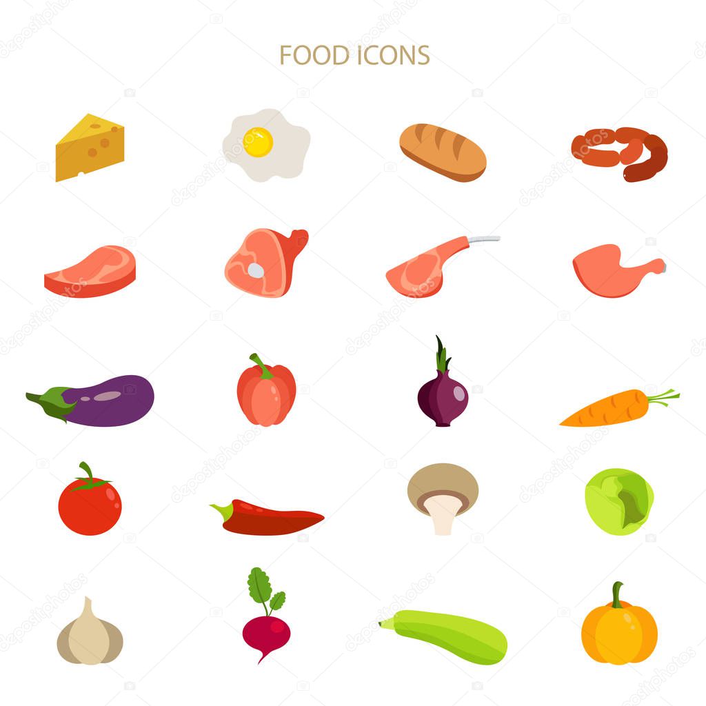Vector illustration of flat food icons