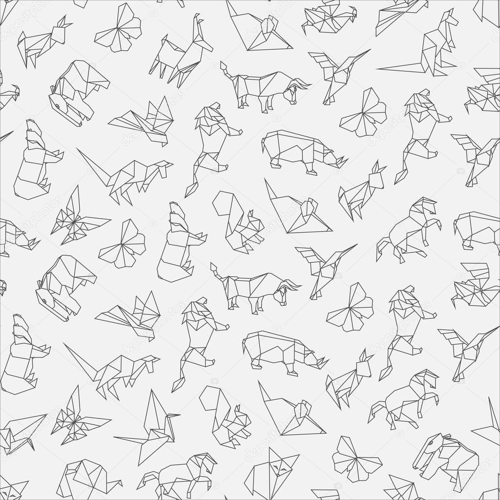 Vector illustration of seamless pattern of origami animals