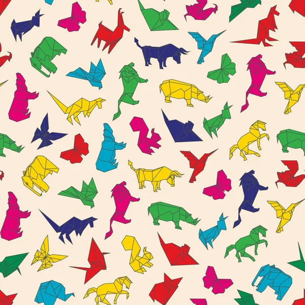 Illustration vectorielle d'un motif sans couture d'animaux origami — Image vectorielle