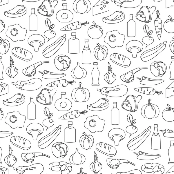 Vector seamless pattern of flat food and drink