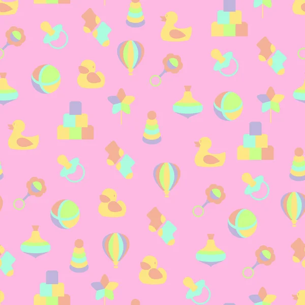 Jouets bébé motif sans couture sur fond rose — Image vectorielle