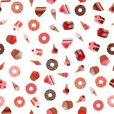 Beyaz arka plan üzerinde tatlılar tatlı vektör seamless modeli