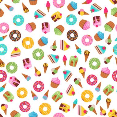 Beyaz arka plan üzerinde tatlılar tatlı vektör seamless modeli
