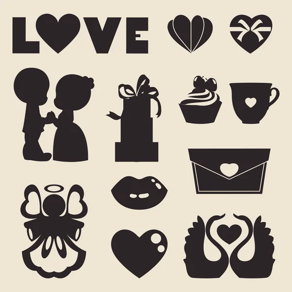 Iconos vectoriales del símbolo de amor para el Día de San Valentín aislados sobre fondo gris — Archivo Imágenes Vectoriales