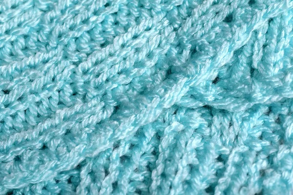 Piece of knitting work - blue yarn stitches - macro — Stock Photo, Image