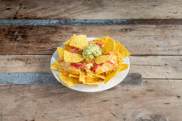 Nachos Con Plato Guacamole — Foto de Stock