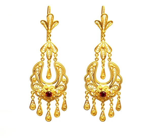 kadın altın Doğu Türk vintage kadın el yapımı takı üzerinde beyaz background.earrings,