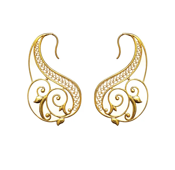 Krásné vintage orientální šperky zlaté turecké dámské náušnice v bílém pozadí — Stock fotografie
