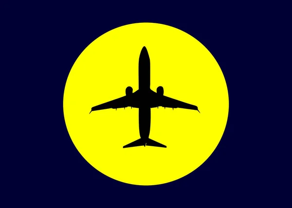 Black silhouette of the plane against the yellow sun in the dark sky — Stock Photo, Image