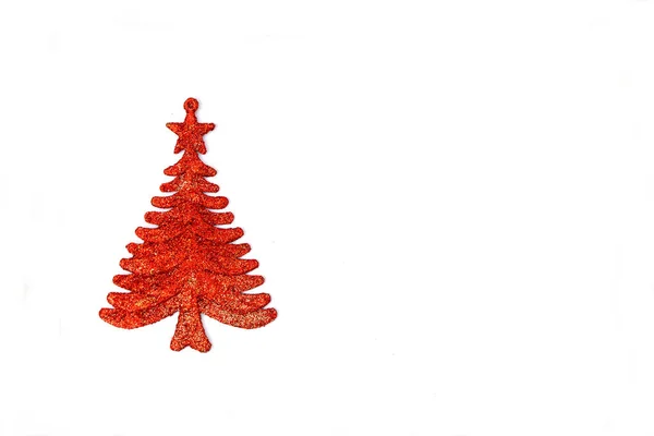 Decorative red Christmas Tree isolated on white background. — Stok fotoğraf