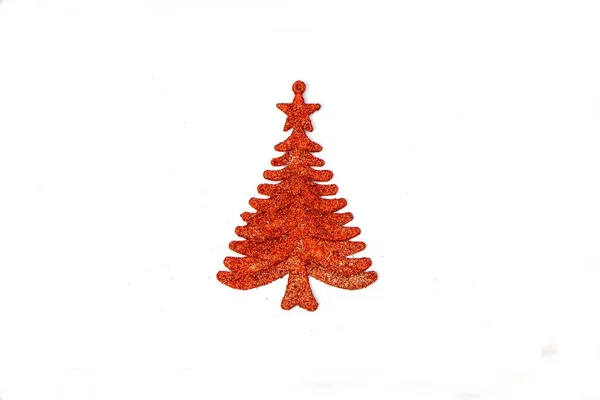 Decorative red Christmas Tree isolated on white background. — Stok fotoğraf