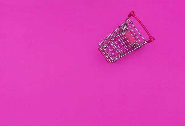 Carrito Compra Vacío Sobre Fondo Rosa Concepto Compra —  Fotos de Stock