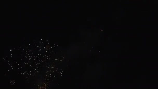 Fuegos artificiales reales en el fondo negro profundo Cielo en el espectáculo del festival de fuegos artificiales antes del día de la independencia — Vídeo de stock