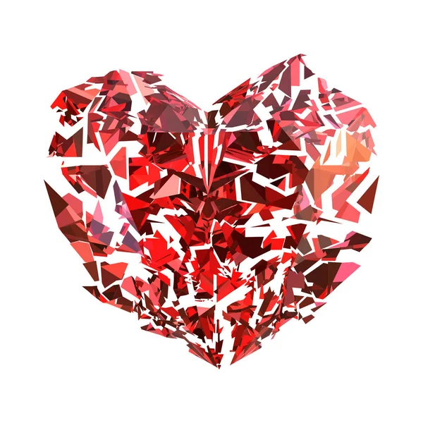 Enstaka trasiga röd ruby hjärta — Stock vektor