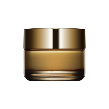 Beyaz zemin üzerine altın krem kozmetik şişe