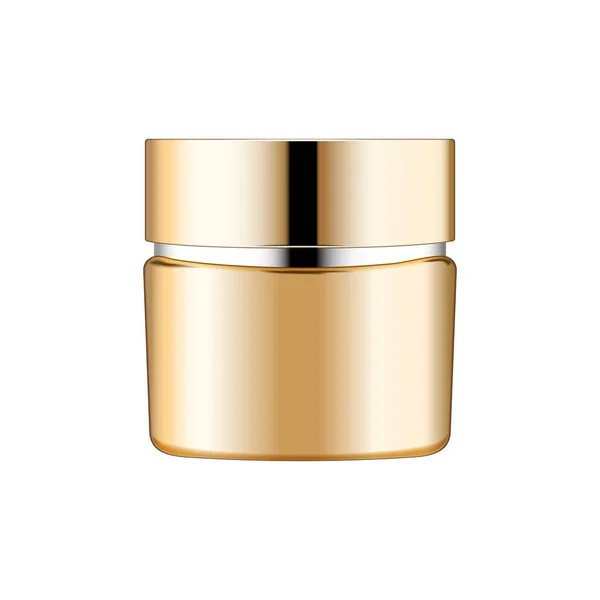 Garrafa de cosméticos creme de ouro no fundo branco —  Vetores de Stock