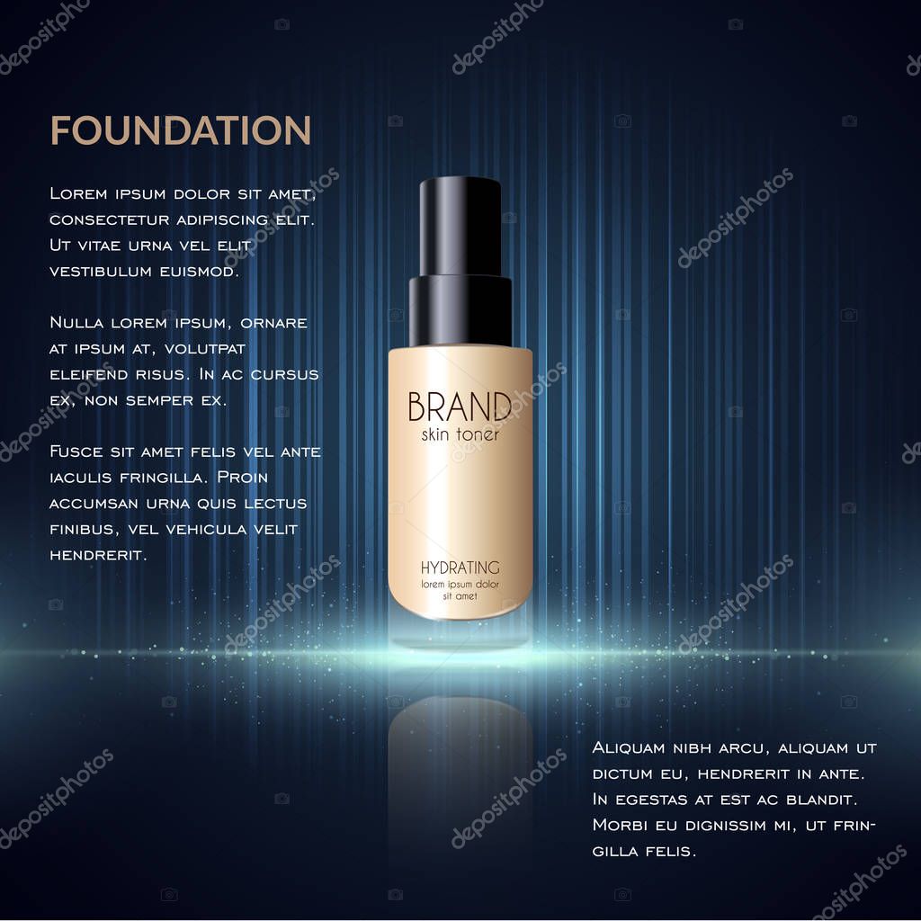 Glamorous foundation ads, glass bottle with foundation and ...