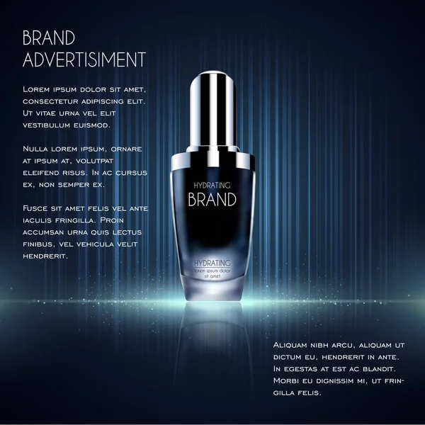 Modelo de anúncios cosméticos, garrafa essência — Vetor de Stock