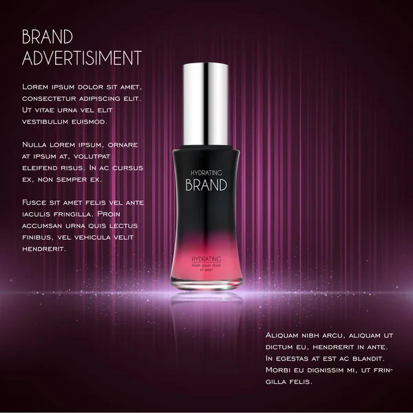 Modelo de anúncios cosméticos, garrafa essência —  Vetores de Stock