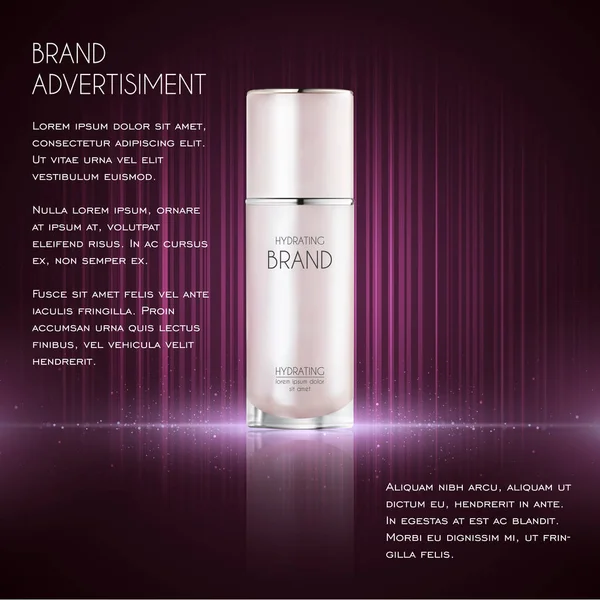 Modelo de anúncios cosméticos, garrafa essência — Vetor de Stock