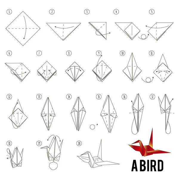 adım adım adım talimatlar origami A kuş yapmak nasıl.