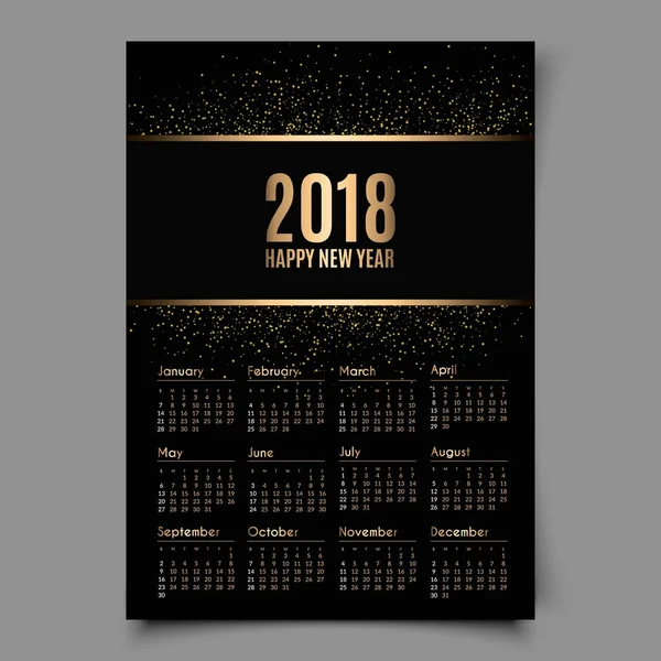 Calendário 2018 em fundo deslumbrante. Folha dourada e elementos bokeh . — Vetor de Stock