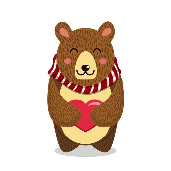 Niedliche Vektorillustration. Teddybär mit Herz. kann für Valentinspostkarte, Festpostkarte, Einladung, Scrapbooking verwendet werden. — Stockvektor