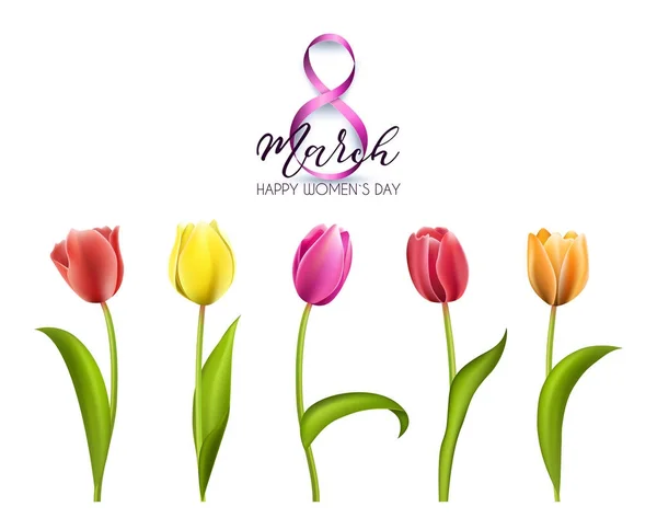 Testo primaverile con fiore di tulipano. Illustrazione vettoriale EPS10 — Vettoriale Stock