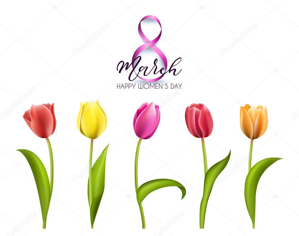 Spring text with tulip flower. Vector illustration EPS10