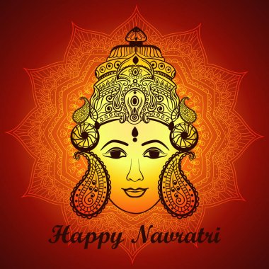 Yaratıcı çerçeve çiçek güzel yüz Maa Durga Hat sanatı dekoratif arka plan üzerinde Hindu festivali Navratri için temel.