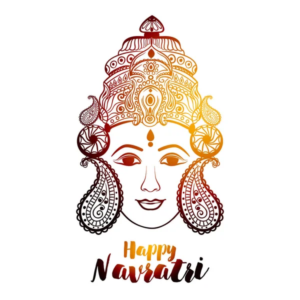 基于线条艺术的创意花卉框架杜迦在印度教节日 Navratri 的装饰背景上的美丽面孔. — 图库矢量图片