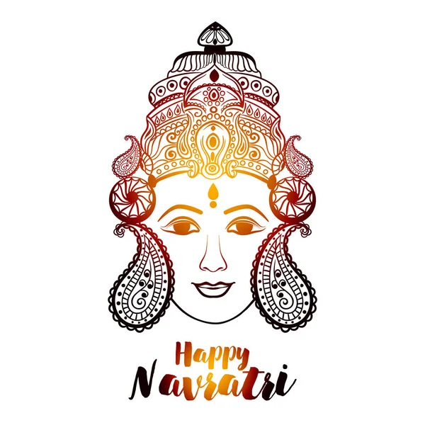 基于线条艺术的创意花卉框架杜迦在印度教节日 Navratri 的装饰背景上的美丽面孔. — 图库矢量图片