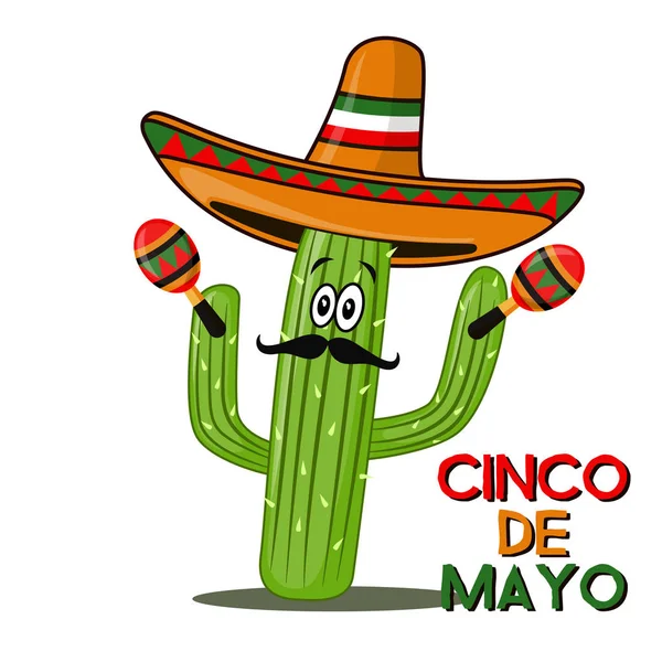 Cinco de mayo sombrero, chili pepper, kaktus und maracas festliches design. zur Feier des mexikanischen Feiertags am 5. Mai. — Stockvektor