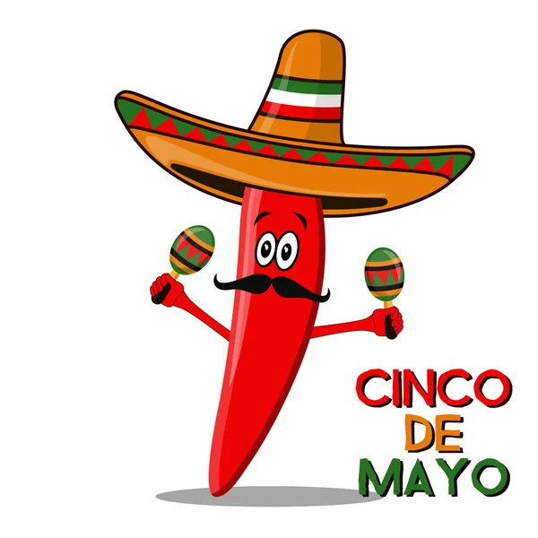 Cinco De Mayo sombrero, chilipeppar, kaktus och maracas festliga design. För firandet av den mexikanska semestern den 5 maj. — Stock vektor