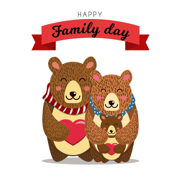 Roztomilý nese rodina. Táta medvěd hugs maminka medvěda a jejich Baby Bear. Dobrý den otců, matek den nebo narozeniny pozdrav. Vektorové ilustrace a Fotografie obrázek k dispozici.. — Stockový vektor