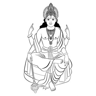 Hindu tanrısı Vişnu. Vektör çizim.