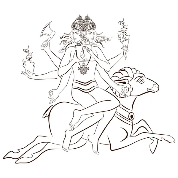 印度教神烈火坐在羊身上。矢量 — 图库矢量图片