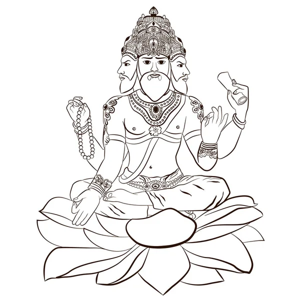 Illustration of Hindu God Brahma — Stock Vector