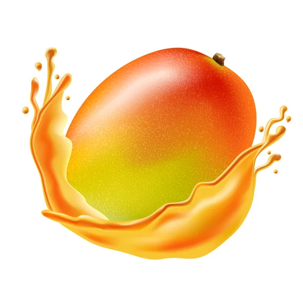 Jugo de mango. Fruta fresca, icono de vector 3d — Vector de stock