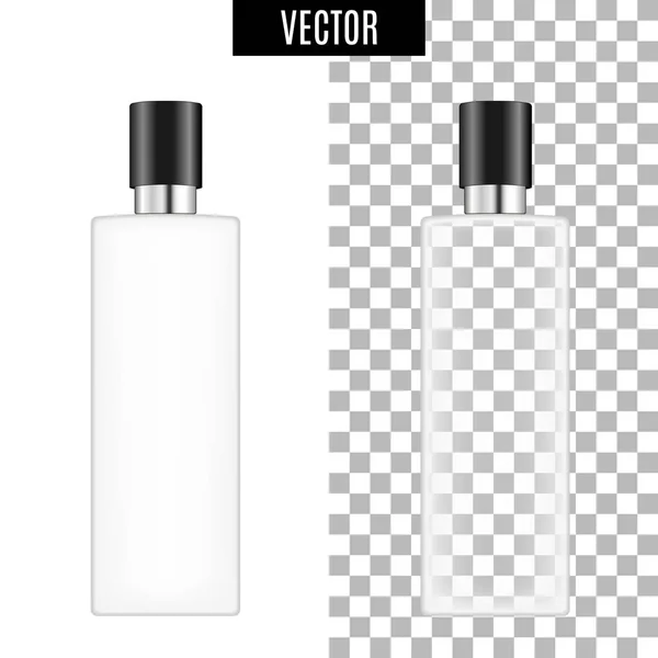 3d white realistic cosmetic package icon empty tubes on transparent background vector illustration. Realistic white plastic bottle for cream liquid soap with a pump. — Stock Vector