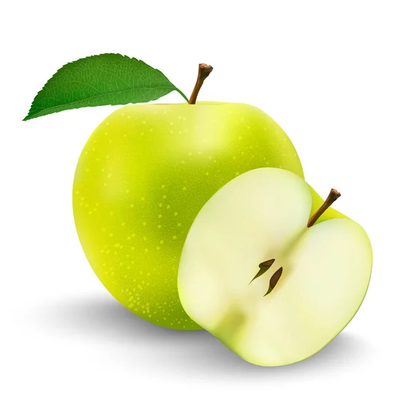 Perfecte verse groene appel geïsoleerd op witte achtergrond in volle velddiepte met clipping pad. — Stockvector