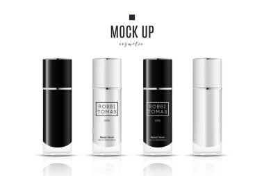 Gerçekçi beyaz kozmetik krem konteyner ve tüp krem, merhem, diş macunu, losyon için şişe sahte. Jel, toz, balsam, tasarım etiketi ile. Sabun pompa. Toplu karışımları konteynerler.