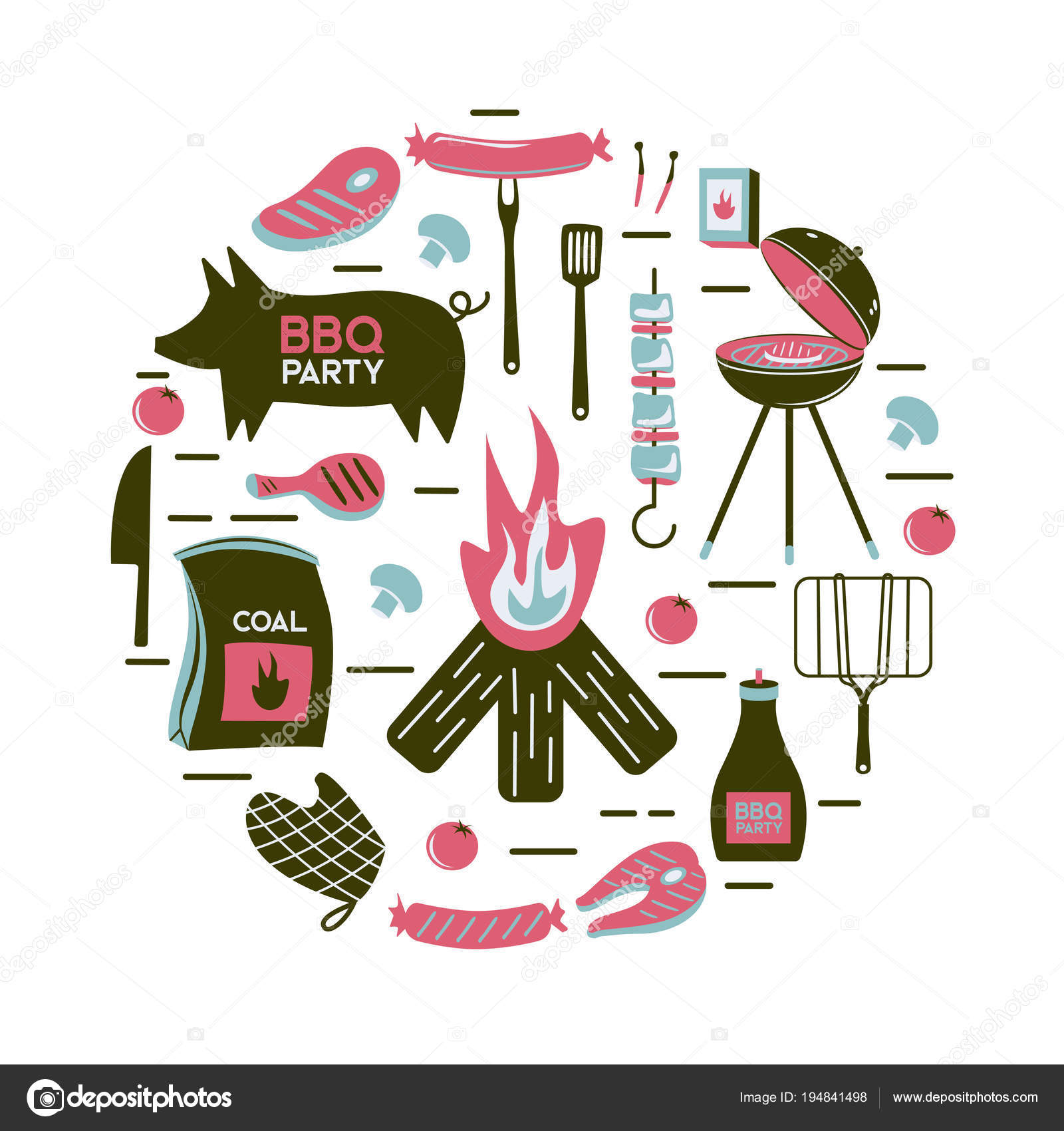Barbekü ızgara et mangal Restoran parti evde akşam yemeği vektör